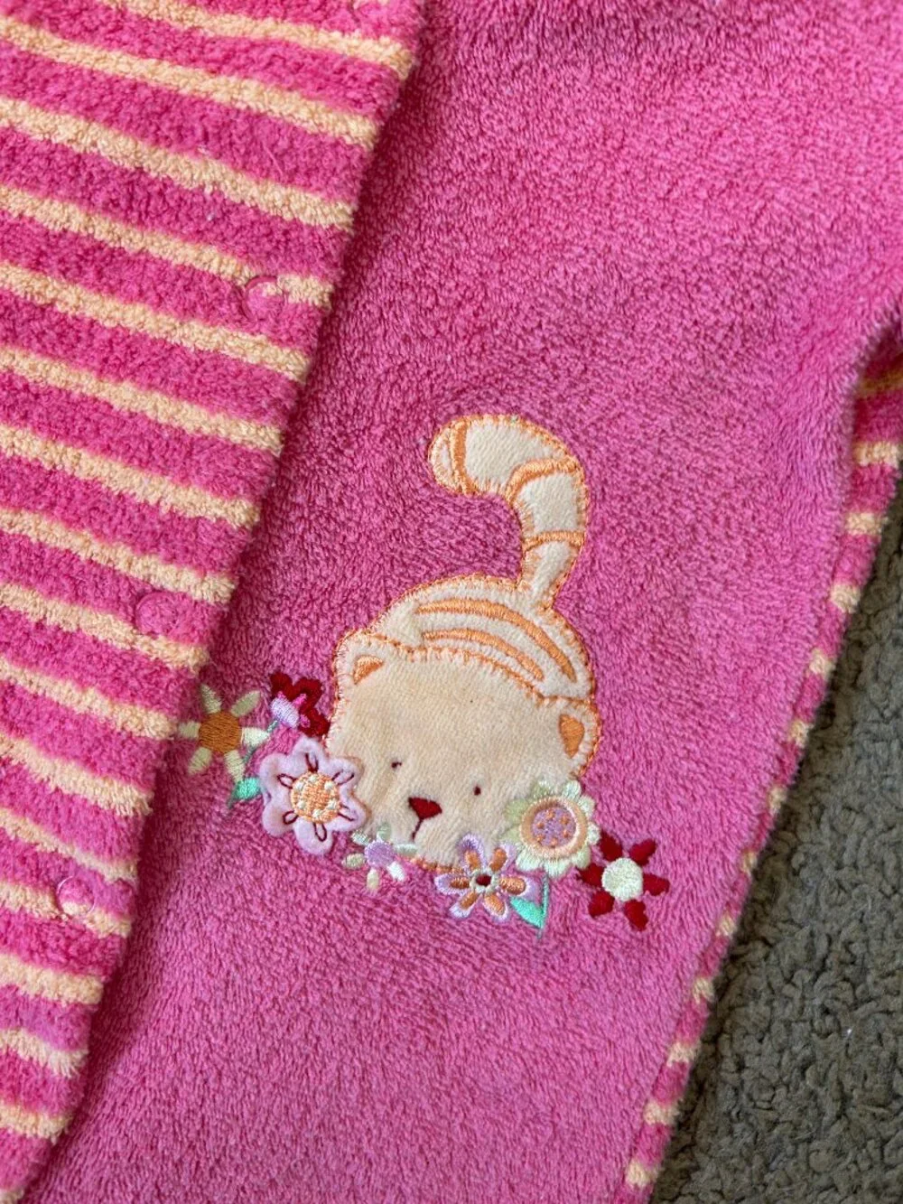 Carters Vintage Terry Footed Sleeper w Kitty Cat 6/9 mos Pink